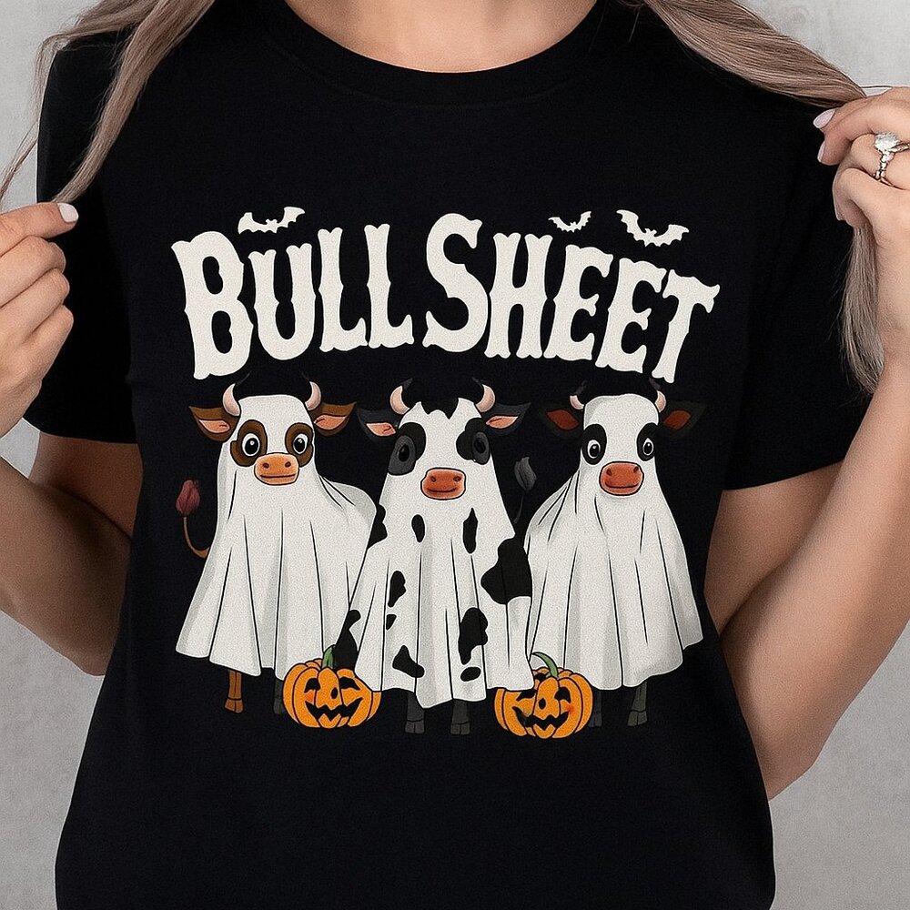 Comfort Color Tee In Black with Cute GLITTER "BULL SHEET" COW Transfer